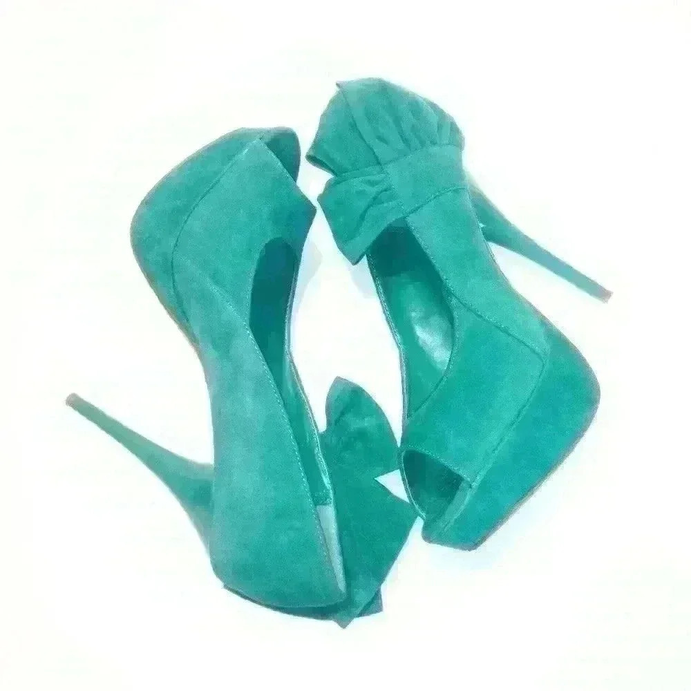 Dollhouse turquoise blue bowed stiletto